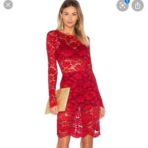 Lover’s & Friends Red lace long sleeve dress
